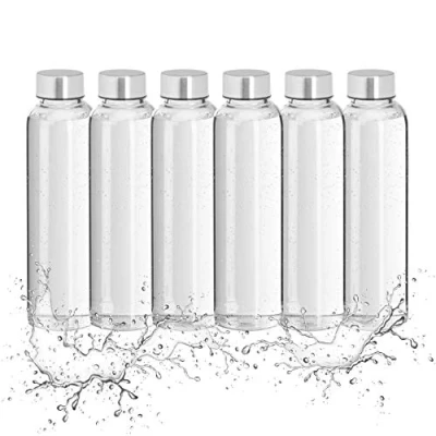 Image de Relaxdays lot de 6 bouteilles d’eau en verre, avec housse, 500ml, pour lave vaisselle, étanche, transparent/noir