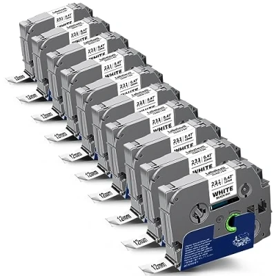 Image de Labelwell 10x Ruban de Rechange pour Brother TZe 231 TZe231 TZ231 TZ Tape 12mm 0,47 Laminés Noir sur Blanc Cassette PT H107B H100LB H105 PTD210 H110 1000 1280 D400 1010 E100 D600