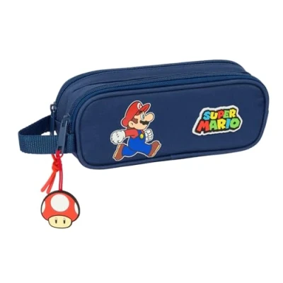 Image de safta Super Mario Trick Trousse Double pour Enfant, idéale Les Enfants d&#039;âge Scolaire, Confortable et Polyvalente, qualité résistance, 21 x 6 8 cm, Bleu foncé/Rouge, M, Décontracté