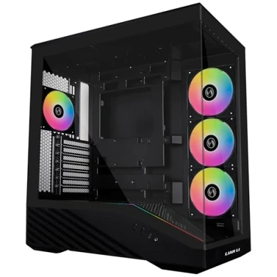 Image de LIAN LI Vector V100 Boîtier PC noir Tour ATX Midi avec verre trempé, éclairage RVB, 4 ventilateurs de 120 mm, espace pour radiateur 360 GPU jusqu&#039;à 415 compatible Back Connect