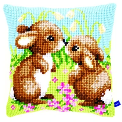 Image de Vervaco Kit coussin au point de croix Petits lapins,Multicolore,40.0 x 40.0 0.3 cm