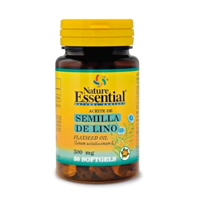 Image de Nature Essential Huile de graines lin 500 mg Riche en acides gras et oméga 3 Complément alimentaire avec propriétés antioxydantes 50 Perles