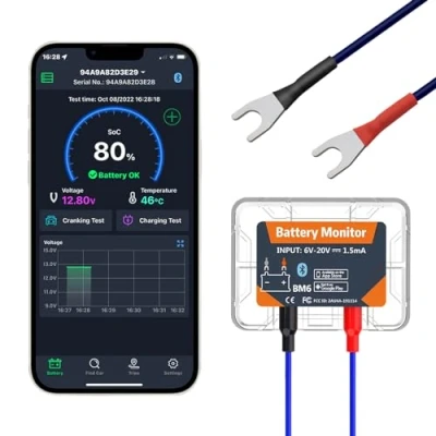 Image de testeur de batterie voiture 12V, moniteur Bluetooth 4.0 charge 12V en temps réel pour Android iOS propriétaire RV moto bateau