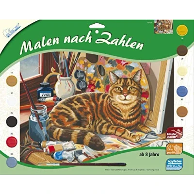 Image de MAMMUT 109105 kit de peinture par numéros motif animal, chat, complet avec modèle coloriage imprimé au format A3, 10 peintures acryliques et pinceau, grand pour enfants à partir