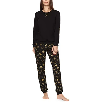 Image de Merry Style Pyjama Ensemble Haut et Bas Vêtement d&#039;Intérieur Femme MS10 168(Noir Étoiles Jaunes, L)