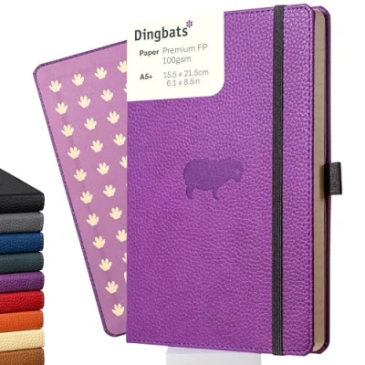 Image de Dingbats Carnet De Notes Moyen Format Nature, Hippo Violet, A5 Couverture Rigide Papier Crème 100 G/m² Résistant À L&#039;encre