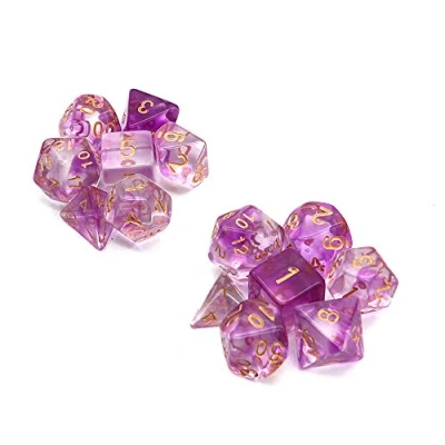 Image de DollaTek dés polyédriques Transparents Set Jeux de Table 2 x 7 (14 pièces) Die série D20 D12 D10 D8 D6 D4 DND RPG MTG Double Couleurs One Piece(Pourpre)