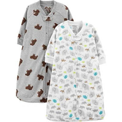 Image de Simple Joys by Carter&#039;s 2 Pack Microfleece Long Sleeve Sleepbag Duvet Portable, Blanc Animaux de la Forêt/Gris Chiné Ours, 3 6 Mois (Lot 2) Mixte Bébé