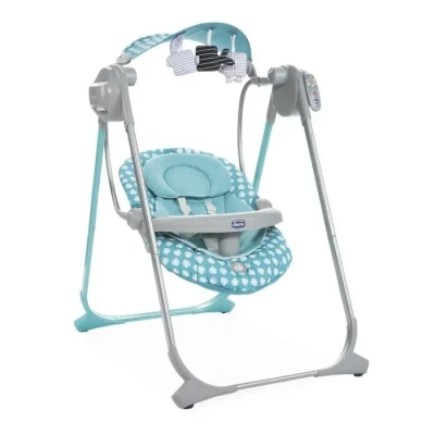 Image de Chicco Polly Swing Up Balancelle Electrique pour Bébé, Transat Inclinable et Balancement Automatique avec Vibration, Jouets Suspendus, Musique Télécommande, de la Naissance à 9 Kg Turquoise