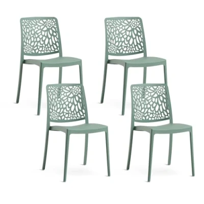 Image de SIEDITI FUORI E DENTRO Chaises empilables en polypropylène avec fibre de verre pour extérieur/jardin ou intérieur, hydrofuges et durables, design moderne floral Soleil (4, Vert sauve)