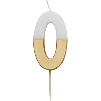 Image de Talking Tables Number 0 CANDLE Bougie numéro pour gâteaux, BDAY GLDV2 0, White/Gold, 8 cm
