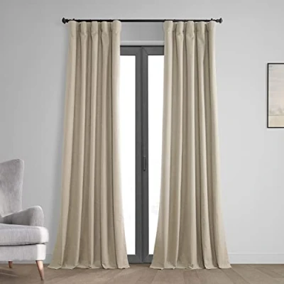 Image de HPD Half Price Drapes Rideaux occultants Vintage pour Chambre à Coucher 213,4 cm de Long Tissage croisé Thermique en Lin 1 Panneau occultant 127 Large x Brun Clair