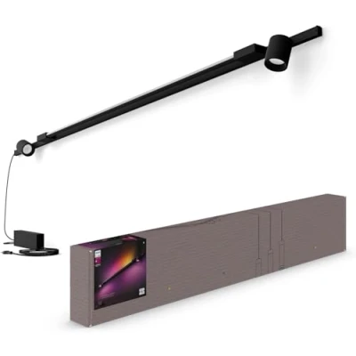 Image de Philips Hue Perifo Kit Mural avec 2 x spot cylindrique et Tube lumineux gradient Noir, compatible Bluetooth, fonctionne Alexa, Google Assistant Apple Homekit