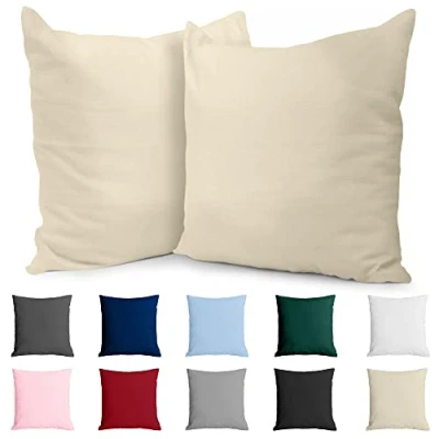 Image de Taie Oreiller 80x80 Coton Renforcé (Set de 2) Beige Tissage serré 57 Fils/cm² 80 x cm Certifié Oeko Tex