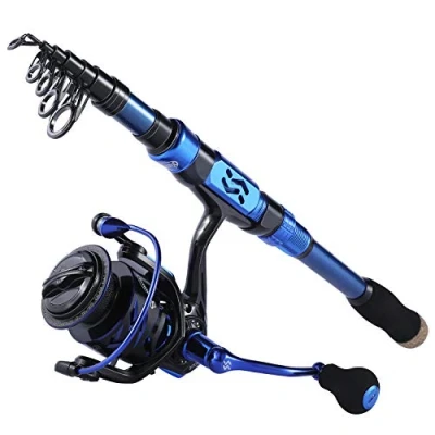 Image de Sougayilang Ensemble de Moulinet Canne à pêche, 24 tonnes en Fibre Carbone, pêche télescopique Portable pour Voyage avec moulinets rotatifs Eau salée et Douce 2,4 B