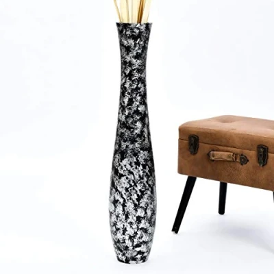 Image de Leewadee Grand Vase A Poser Au Sol pour Branches Décoratives De Pampa, en Bois Manguier, 90 cm, Noir Argentin