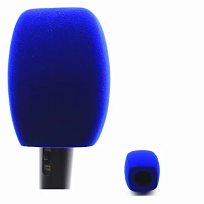 Image de Pare Brise en Mousse pour Micro floqué Housses Microphones d&#039;interview TV (carré, Bleu)