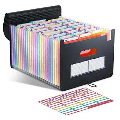Image de ThinkTex Trieur à Soufflets Classeur Rangement, 26 Pochettes A4 Range Document Plastique Classement Extensible Accordéon Organiseur