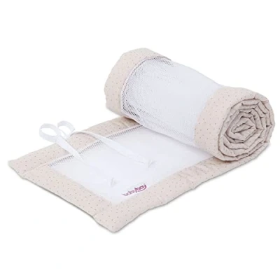 Image de babybay Tour de lit en maille royale pour d&#039;appoint/protection contre les chocs bébé, convient modèle Maxi, Boxspring, Comfort et Plus, beige à pois dorés
