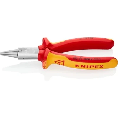 Image de Knipex Pince à becs ronds chromée, isolées par gaines bi matière, certifiées VDE 160 mm 22 06