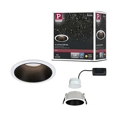 Image de Paulmann 93401 LED Cole rond incl. 1x6,5 watts gradable Projecteur Blanc, Noir mat Lampe encastrée plastique, Alu zinc Spot pour plafond 2700 K, Matière, 6.5 W, 1er Set