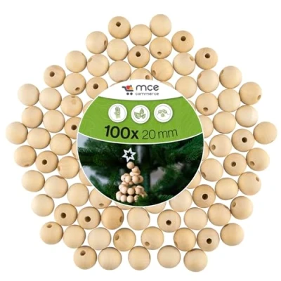 Image de MCE Commerce Lot de 100 Boules en Bois avec alésage 20 mm, Naturel