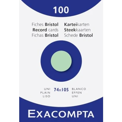 Image de Exacompta Réf. 13340B Étui de 100 fiches bristol unies non perforées format 74 x 105 mm compatibles avec imprimante jet d&#039;encre, laser et photocopieur couleur vert