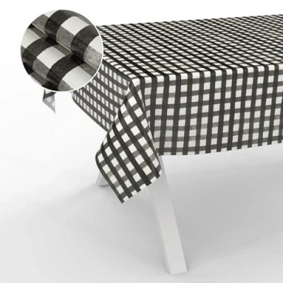 Image de ANRO Nappe en Toile cirée, Lavable, pour Table de Jardin, extérieur et intérieur, Bord coupé, à Carreaux, Noire, 200 x 140 cm