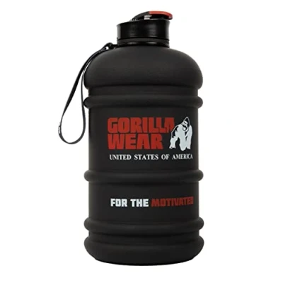 Image de Gorilla Wear Pichet à eau 2,2 L Noir Loisirs Sport entraînement pour hydratation de l&#039;eau liquide après avec logo imprimé facile manipuler