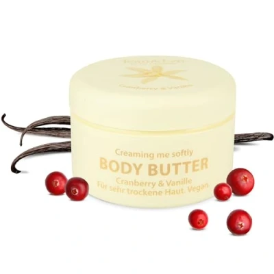 Image de Jean &amp; Len Beurre Corporel Canneberge et Vanille, Hydrate Suffisamment la Peau, Texture Délicate Fondante, Parfum Rafraîchissant Épicé, Formule Vegan, sans Parabènes ni Silicones, 200 ml