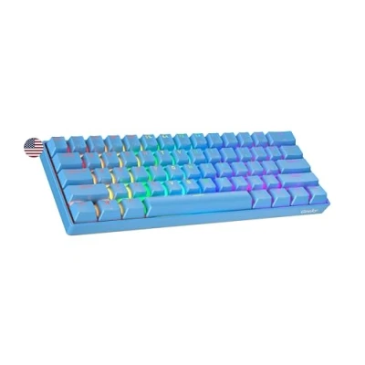Image de Geeky GK61 SE 60% Clavier de Jeu Mécanique 61 Touches Multicolores Rétroéclairées RGB LED pour Gaming PC/Mac ANSI US Américain (Bleu, Mechanical Blue)