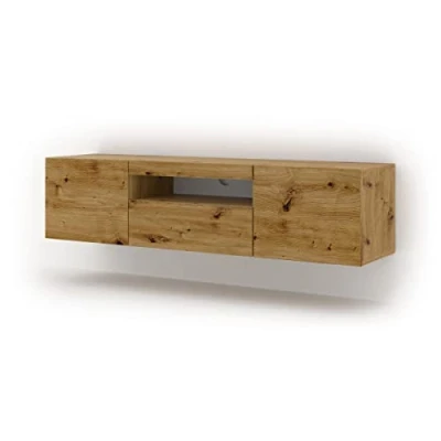 Image de Aura Armoire basse Hi Fi pour TV 150 cm Universelle À suspendre ou à poser Chêne Sans LED