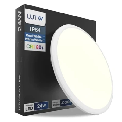 Image de LUTW Plafonnier LED, Luminaire 24W 2400lm 3000K Lampe de Plafond IP54 Éclairage Moderne Rond Ø30cm Applicable à Salle Bain, Salon, Chambre, Cuisine, Balcon,Couloir