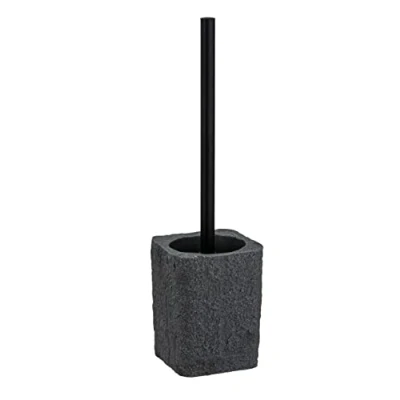 Image de WENKO Ensemble WC villa, porte brosse de qualité supérieure à l&#039;aspect pierre naturelle, en polyrésine supérieure, 11,2 x 37 10 cm, gris
