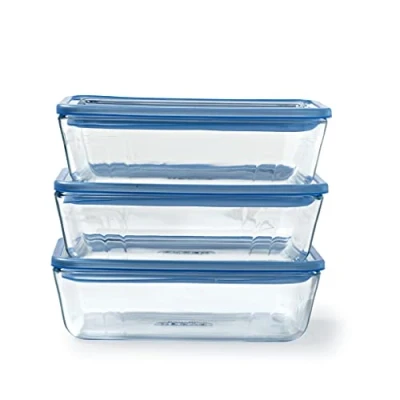 Image de Pyrex Zero Plastic Lot de 3 Boîtes Rectangulaires 0,8LL verre Borosilicate Couvercles en Compatible au Four Made in France