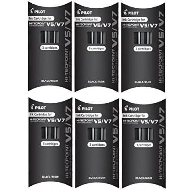 Image de cartouche de rechange d’encre Noir BXC V5/V7 marque Pilot pour Hi Tecpoint V5 et V7, système liquide rechargeable stylo à bille (lot 6 18 cartouches)