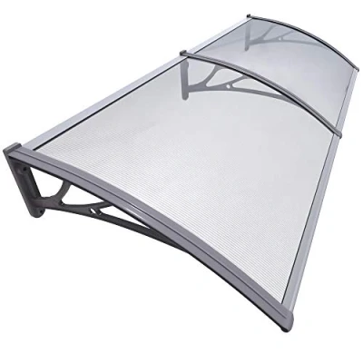 Image de VOUNOT Auvent de Porte d&#039;entrée Toit Marquise en Polycarbonate Résistante Abri Protection Contre La Pluie et UV Gris Transparent 200cm*80cm
