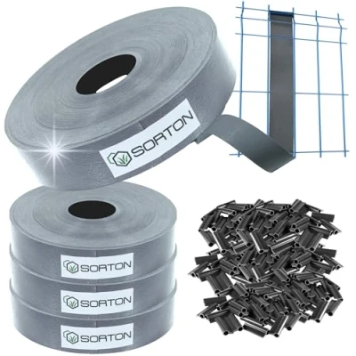 Image de Sorton® Kit de Lamelles Occultation, Brise Vue Grillage Rigide pour Occultant Cloture, Bande PVC, Lamelle Occultante Rigide, 46MM x 280M+400Clips RAL7040