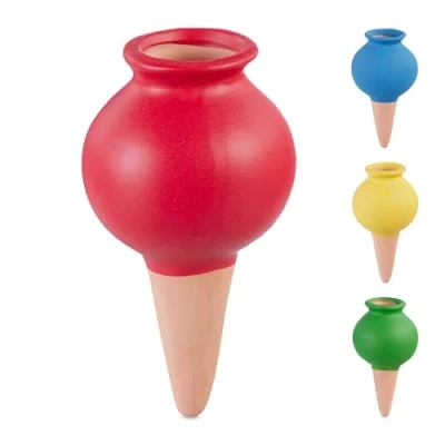 Image de Relaxdays Arrosage en Terre Cuite, Lot de 4, pour Plantes, 80 ML chacun, cône d’arrosage, Multicolore