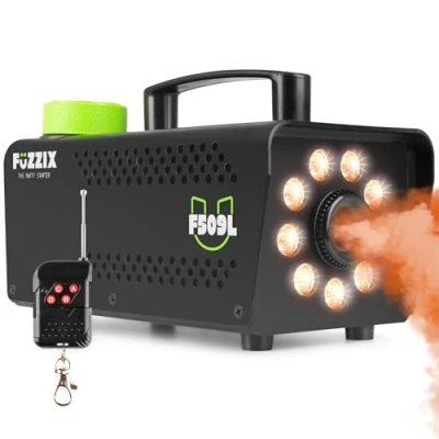 Image de Fuzzix F509L Machine à Fumée 500 Watts avec 9 LEDs RGB Noir, Facile transporter, Puissante et Compacte, Niveau de Réservoir, Idéal pour les Anniversaires, Soirées Halloween