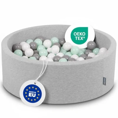 Image de KiddyMoon Piscine À Balles pour Bébé Rond 90X30cm/200 7Cm Fosses Boules Jouet Enfant, Gris Clair:Blanc/Gris/Menthe
