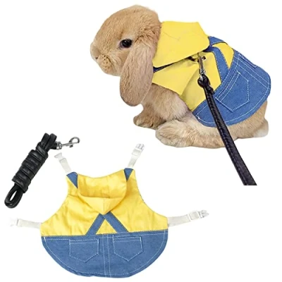 Image de Harnais Lapin Réglable,Harnais et Laisse pour Lapin,Harnais de Costume Ajustable Lapin,pour Petits Animaux Chats Cochons d&#039;Inde (L, Jaune)