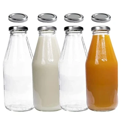 Image de mikken Lot de 4 bouteilles en verre 500 ml avec couvercle argenté + couvercles rechange et étiquettes