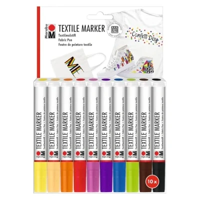 Image de Marabu Marker, Set de 10 Textiles clairs, Crayons Peinture pour Tissus avec Pointe 3 mm, lavables en Machine jusqu&#039;à 60C après Fixation, 0115000000200, Multicolor, 1 stück (1er Pack)