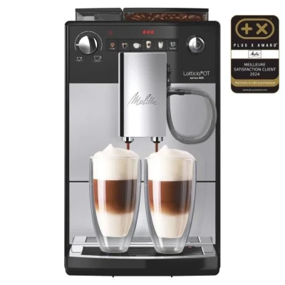 Image de Melitta Latticia One Touch Argent, Machine à Café Grain avec Broyeur, Silencieuse, Système Latte Perfection, Mode 1 2 Tasses, Automatique, F300 101, 1450W