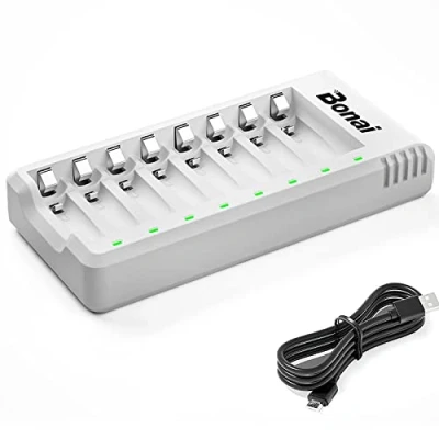 Image de BONAI 8 Slots Chargeur de Piles Rechargeables, accus Rapide Intelligent pour Rechargeables AA/HR6, AAA/HR3, Ni CD/Ni MH