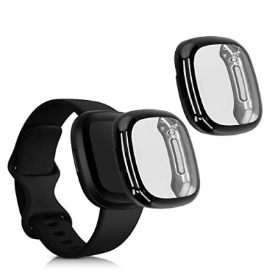 Image de kwmobile Coque Compatible avec Fitbit Versa 3 / Sense 2X Étui Cadre écran en Silicone pour Fitness Tracker Noir Transparent