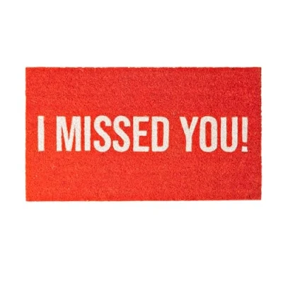 Image de fisura. Paillasson d&#039;entrée I Missed You en Fibre de Coco avec Base antidérapante PVC. Tapis intérieur Rouge Peint à la Main Message Amusant. Dimensions : 70 cm x 40 cm.