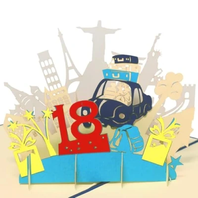 Image de LINPopUp®, LIN17257, POP UP 3D carte de voeux anniversaire, 18e anniversaire 18 party, garçon, bleu, N16