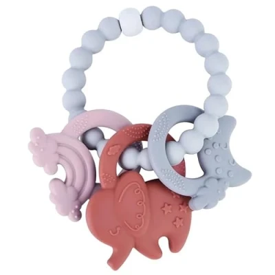Image de Anneau de dentition en silicone (lune, arc ciel, éléphant, sans BPA) 1 pièce (mauve, pourpre, plomb)